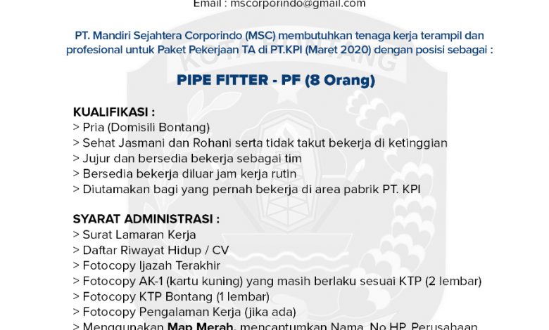 lowongan kerja PT Mandiri Sejahtera Corporindo