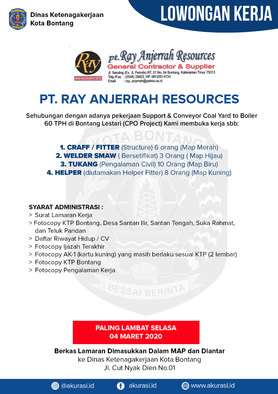 lowongan Kerja PT anjerrah Resourcess