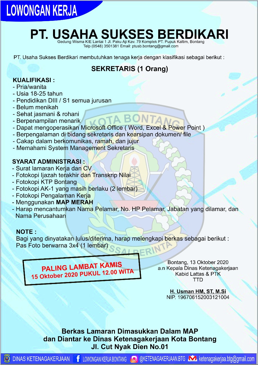 Lowongan Kerja PT Usaha Sukses Berdikari Oktober